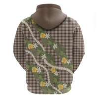 Aloha Puakenikeni Anthurium Pikake Lei Zip Hoodie Chocolate Hawaiian Palaka Pattern