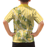 Aloha Puakenikeni Anthurium Pikake Lei Family Matching Off Shoulder Maxi Dress and Hawaiian Shirt Gold Hawaiian Palaka Pattern LT9 - Polynesian Pride