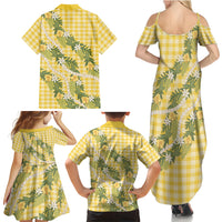 Aloha Puakenikeni Anthurium Pikake Lei Family Matching Summer Maxi Dress and Hawaiian Shirt Gold Hawaiian Palaka Pattern LT9 - Polynesian Pride