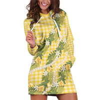 Aloha Puakenikeni Anthurium Pikake Lei Hoodie Dress Gold Hawaiian Palaka Pattern LT9 Gold - Polynesian Pride
