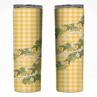 Aloha Puakenikeni Anthurium Pikake Lei Skinny Tumbler Gold Hawaiian Palaka Pattern LT9 Gold - Polynesian Pride