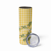 Aloha Puakenikeni Anthurium Pikake Lei Skinny Tumbler Gold Hawaiian Palaka Pattern LT9 - Polynesian Pride