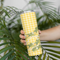 Aloha Puakenikeni Anthurium Pikake Lei Skinny Tumbler Gold Hawaiian Palaka Pattern LT9 - Polynesian Pride