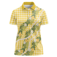 Aloha Puakenikeni Anthurium Pikake Lei Women Polo Shirt Gold Hawaiian Palaka Pattern LT9 Female Gold - Polynesian Pride