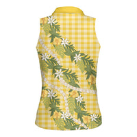 Aloha Puakenikeni Anthurium Pikake Lei Women Sleeveless Polo Shirt Gold Hawaiian Palaka Pattern LT9 - Polynesian Pride