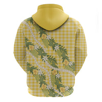 Aloha Puakenikeni Anthurium Pikake Lei Zip Hoodie Gold Hawaiian Palaka Pattern