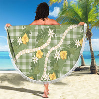 Aloha Puakenikeni Anthurium Pikake Lei Beach Blanket Green Hawaiian Palaka Pattern