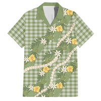 Aloha Puakenikeni Anthurium Pikake Lei Family Matching Mermaid Dress and Hawaiian Shirt Green Hawaiian Palaka Pattern LT9 Dad's Shirt - Short Sleeve Green - Polynesian Pride