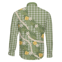 Aloha Puakenikeni Anthurium Pikake Lei Family Matching Off Shoulder Maxi Dress and Hawaiian Shirt Green Hawaiian Palaka Pattern LT9 - Polynesian Pride