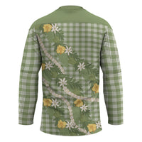 Aloha Puakenikeni Anthurium Pikake Lei Hockey Jersey Green Hawaiian Palaka Pattern