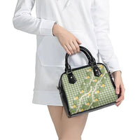 Aloha Puakenikeni Anthurium Pikake Lei Shoulder Handbag Green Hawaiian Palaka Pattern