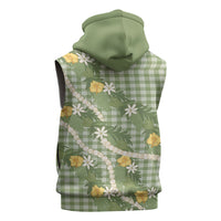 Aloha Puakenikeni Anthurium Pikake Lei Sleeveless Hoodie Green Hawaiian Palaka Pattern