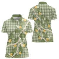 Aloha Puakenikeni Anthurium Pikake Lei Women Polo Shirt Green Hawaiian Palaka Pattern LT9 - Polynesian Pride