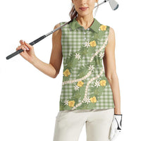 Aloha Puakenikeni Anthurium Pikake Lei Women Sleeveless Polo Shirt Green Hawaiian Palaka Pattern LT9 - Polynesian Pride