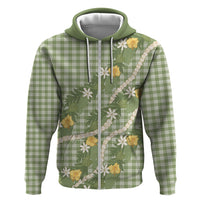 Aloha Puakenikeni Anthurium Pikake Lei Zip Hoodie Green Hawaiian Palaka Pattern