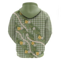 Aloha Puakenikeni Anthurium Pikake Lei Zip Hoodie Green Hawaiian Palaka Pattern