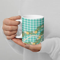 Aloha Puakenikeni Anthurium Pikake Lei Ceramic Mug Marine Hawaiian Palaka Pattern