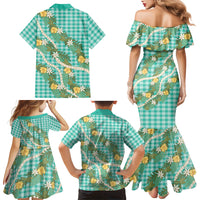 Aloha Puakenikeni Anthurium Pikake Lei Family Matching Mermaid Dress and Hawaiian Shirt Marine Hawaiian Palaka Pattern LT9 - Polynesian Pride