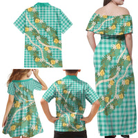 Aloha Puakenikeni Anthurium Pikake Lei Family Matching Off Shoulder Maxi Dress and Hawaiian Shirt Marine Hawaiian Palaka Pattern LT9 - Polynesian Pride