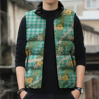 Aloha Puakenikeni Anthurium Pikake Lei Sleeveless Puffer Jacket Marine Hawaiian Palaka Pattern