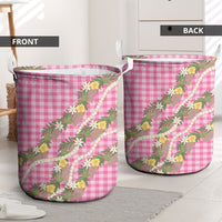 Aloha Puakenikeni Anthurium Pikake Lei Laundry Basket Tropical Pink Hawaiian Palaka Pattern