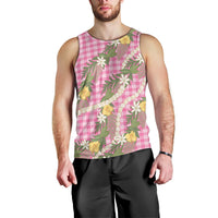Aloha Puakenikeni Anthurium Pikake Lei Men Tank Top Tropical Pink Hawaiian Palaka Pattern