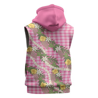 Aloha Puakenikeni Anthurium Pikake Lei Sleeveless Zip Hoodie Tropical Pink Hawaiian Palaka Pattern