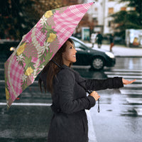 Aloha Puakenikeni Anthurium Pikake Lei Umbrella Tropical Pink Hawaiian Palaka Pattern
