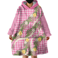 Aloha Puakenikeni Anthurium Pikake Lei Wearable Blanket Hoodie Tropical Pink Hawaiian Palaka Pattern LT9 - Polynesian Pride