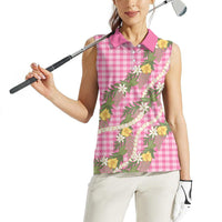 Aloha Puakenikeni Anthurium Pikake Lei Women Sleeveless Polo Shirt Tropical Pink Hawaiian Palaka Pattern LT9 - Polynesian Pride