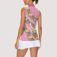 Aloha Puakenikeni Anthurium Pikake Lei Women Sleeveless Polo Shirt Tropical Pink Hawaiian Palaka Pattern LT9 - Polynesian Pride