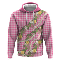Aloha Puakenikeni Anthurium Pikake Lei Zip Hoodie Tropical Pink Hawaiian Palaka Pattern
