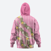 Aloha Puakenikeni Anthurium Pikake Lei Zip Hoodie Tropical Pink Hawaiian Palaka Pattern