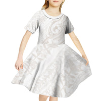 Hawaii Plumeria Lokelani Pikake Lei Kid Short Sleeve Dress Sandy Beige Polynesian Tattoo LT9 - Polynesian Pride