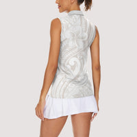 Hawaii Plumeria Lokelani Pikake Lei Women Sleeveless Polo Shirt Sandy Beige Polynesian Tattoo LT9 - Polynesian Pride