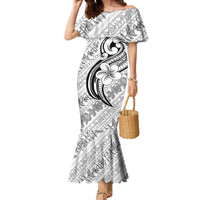 Hawaii Plumeria Lokelani Pikake Lei Family Matching Mermaid Dress and Hawaiian Shirt Ele'ele Polynesian Tattoo LT9 Mom's Dress Black - Polynesian Pride