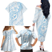 Hawaii Plumeria Lokelani Pikake Lei Family Matching Off The Shoulder Long Sleeve Dress and Hawaiian Shirt Uliuli Polynesian Tattoo LT9 - Polynesian Pride