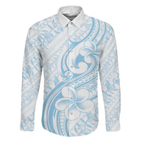 Hawaii Plumeria Lokelani Pikake Lei Family Matching Off Shoulder Short Dress and Hawaiian Shirt Uliuli Polynesian Tattoo LT9 Dad's Shirt - Long Sleeve Blue - Polynesian Pride