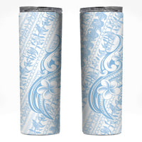 Hawaii Plumeria Lokelani Pikake Lei Skinny Tumbler Uliuli Polynesian Tattoo LT9 Blue - Polynesian Pride