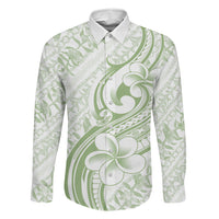 Hawaii Plumeria Lokelani Pikake Lei Family Matching Long Sleeve Bodycon Dress and Hawaiian Shirt Oma'oma'o Polynesian Tattoo LT9 Dad's Shirt - Long Sleeve Green - Polynesian Pride