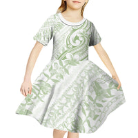 Hawaii Plumeria Lokelani Pikake Lei Kid Short Sleeve Dress Oma'oma'o Polynesian Tattoo LT9 - Polynesian Pride