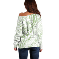 Hawaii Plumeria Lokelani Pikake Lei Off Shoulder Sweater Oma'oma'o Polynesian Tattoo