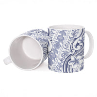 Hawaii Plumeria Lokelani Pikake Lei Ceramic Mug Navy Blue Polynesian Tattoo