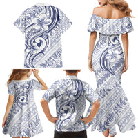 Hawaii Plumeria Lokelani Pikake Lei Family Matching Mermaid Dress and Hawaiian Shirt Navy Blue Polynesian Tattoo LT9 - Polynesian Pride