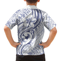 Hawaii Plumeria Lokelani Pikake Lei Family Matching Off Shoulder Short Dress and Hawaiian Shirt Navy Blue Polynesian Tattoo LT9 - Polynesian Pride
