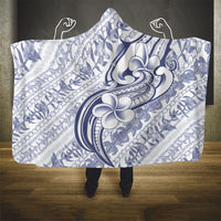 Hawaii Plumeria Lokelani Pikake Lei Hooded Blanket Navy Blue Polynesian Tattoo