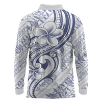 Hawaii Plumeria Lokelani Pikake Lei Long Sleeve Polo Shirt Navy Blue Polynesian Tattoo LT9 - Polynesian Pride