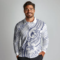 Hawaii Plumeria Lokelani Pikake Lei Long Sleeve Polo Shirt Navy Blue Polynesian Tattoo LT9 - Polynesian Pride