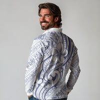 Hawaii Plumeria Lokelani Pikake Lei Long Sleeve Polo Shirt Navy Blue Polynesian Tattoo LT9 - Polynesian Pride