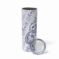 Hawaii Plumeria Lokelani Pikake Lei Skinny Tumbler Navy Blue Polynesian Tattoo LT9 - Polynesian Pride